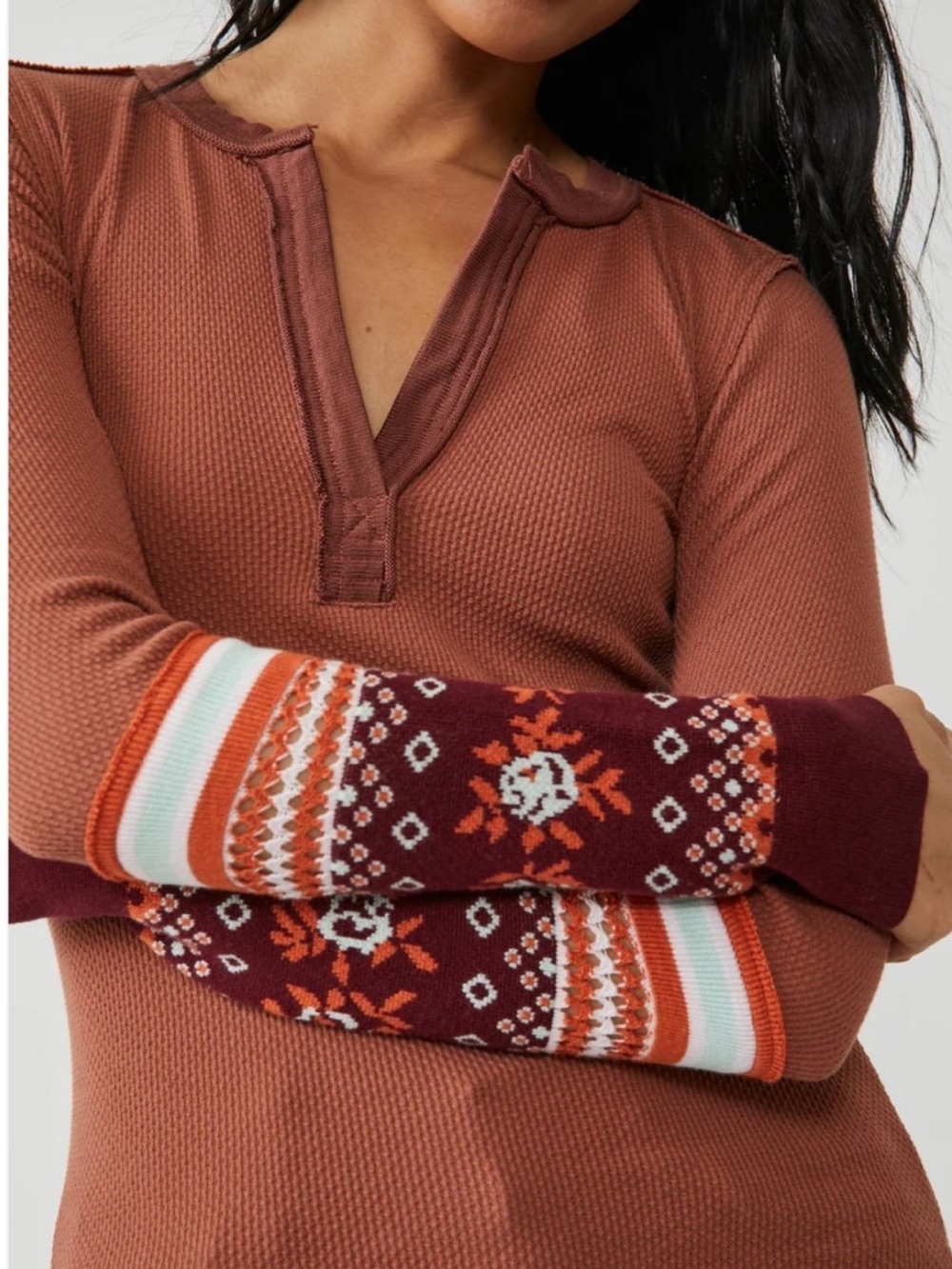 Free People We The Free Mikah Notch Neck Thermal Top - Autumn Combo